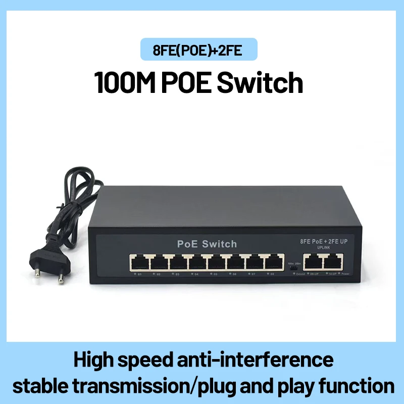 

Kaysus 48V POE Switch 100Mbps Switch Ethernet With 8 Port Wifi Smart IP Switch 2Uplink RJ45 Injector Switcher for IP Camera CCTV