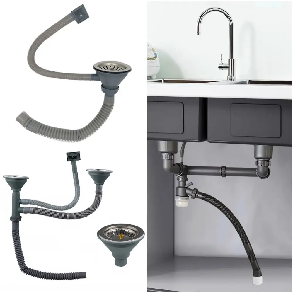

Stainless Steel Kitchen Sink Drainer Single-slot/Double-slot Easy Installation Drainage Solutions Replacement Extension