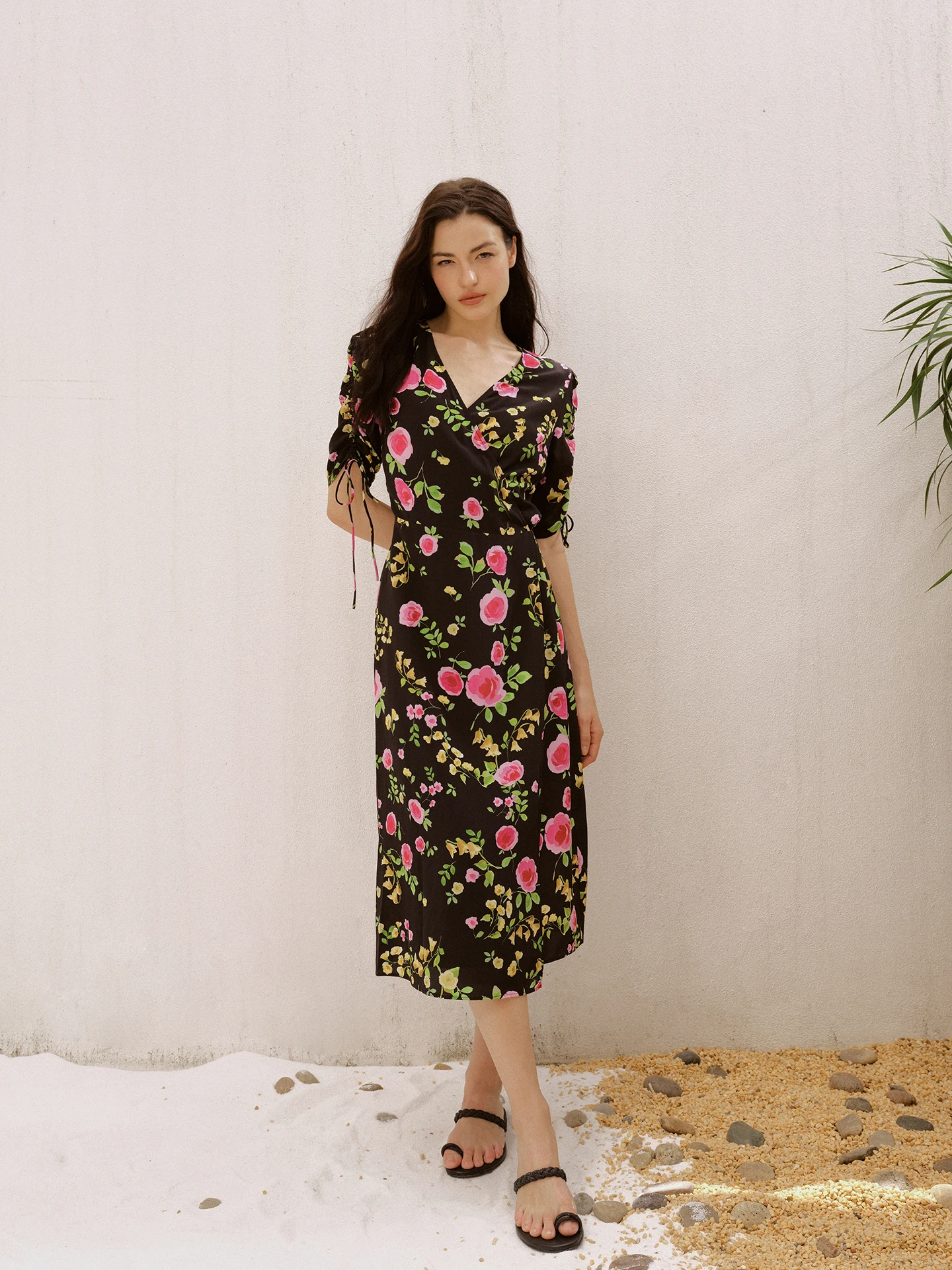 

DailyRomance Spring Silk Wrap Dr ort Sve Night Rose Print High Waist Long Dr V Ne Tea Break Skirt for Women