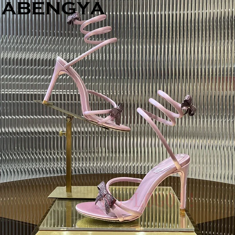 

Bride's Wedding Thin High Heel Sandals Women Summer Strappy Coiled Ankle Strap Gladiator Sandals Sexy Dance Party Shoes Mujer