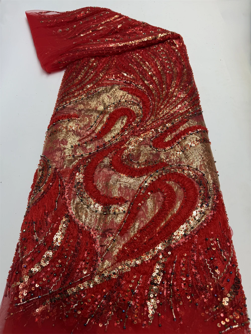 Luxury African Lace Fabric High Quality Sequins Beads Lace Fabrics Nigerian Wedding French Tulle Lace Fabric Dress Sewing 5Yards
