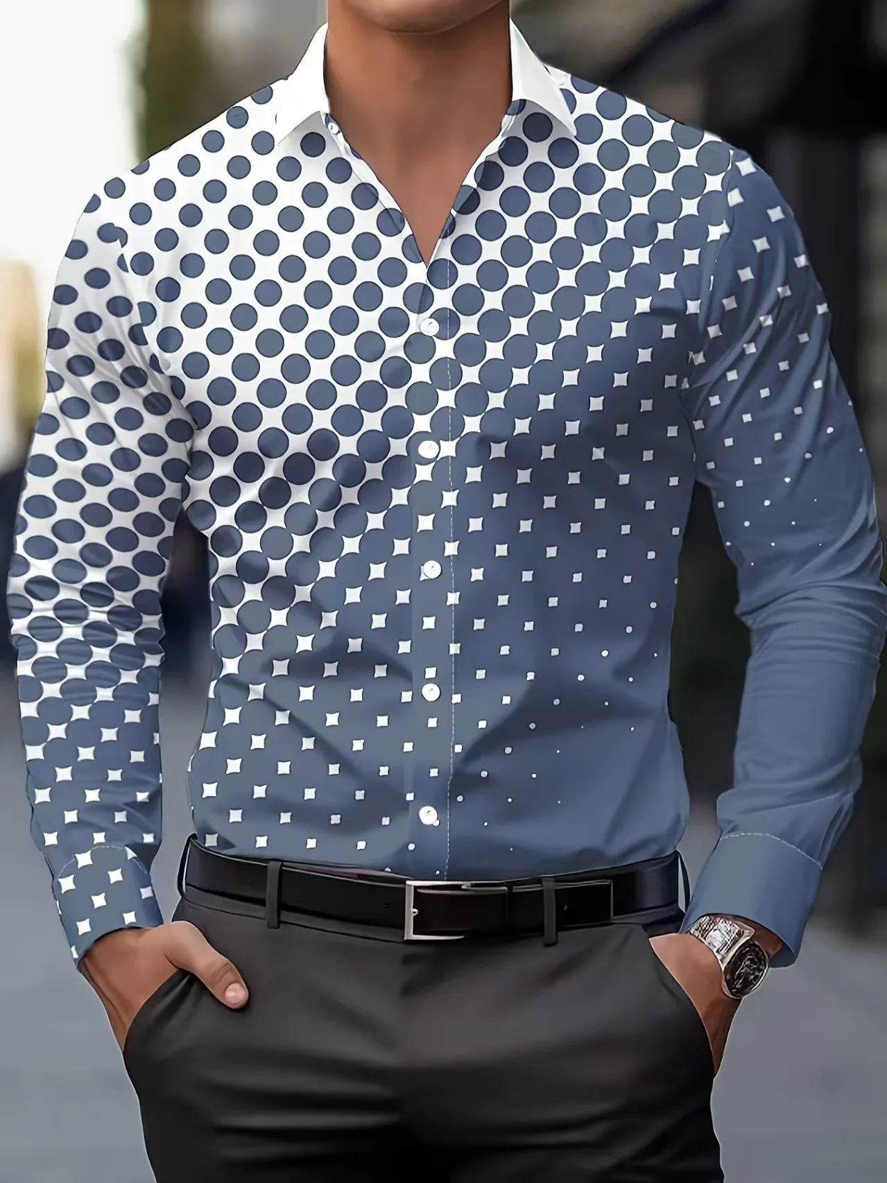 3D Simple Stripe Print Men's Shirt Business Casual Single Breasted Tops Fashion Lapel Long Sleeve Shirts Autumn Street Clothing