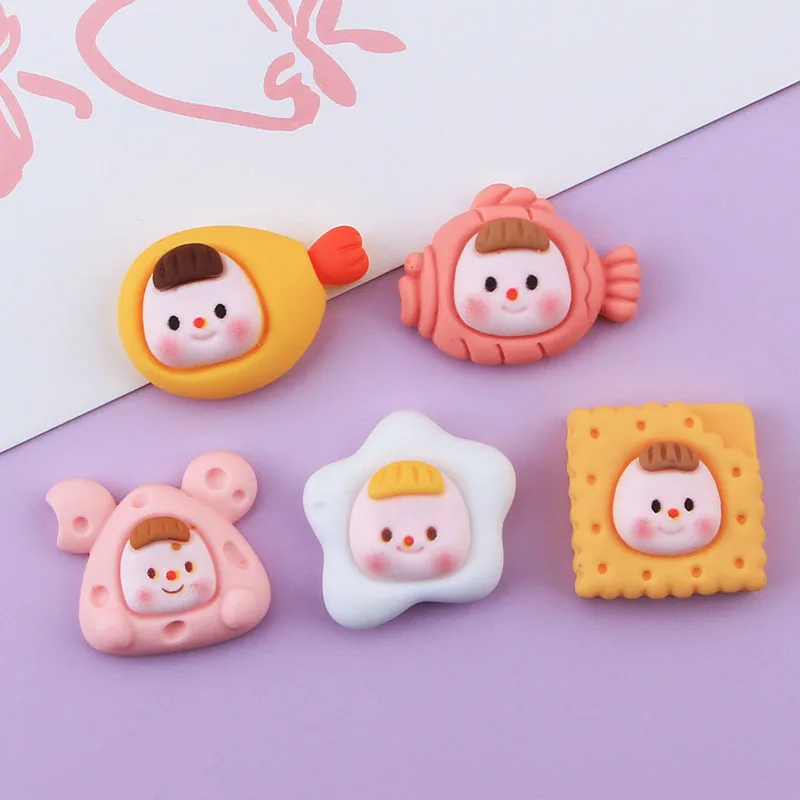 Kawaii Cartoon Baby Foods Resin Cabochons Flatback 10pcs Cute Cookies Fake Food Resin Flat Back Embellishments for Phone Cases