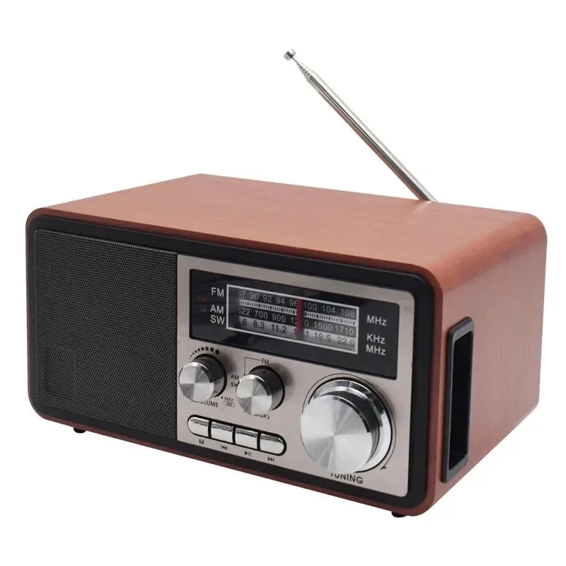 Radio en bois classique avec réception toutes bandes, audio sans fil Bluetooth, lecture de clé USB e