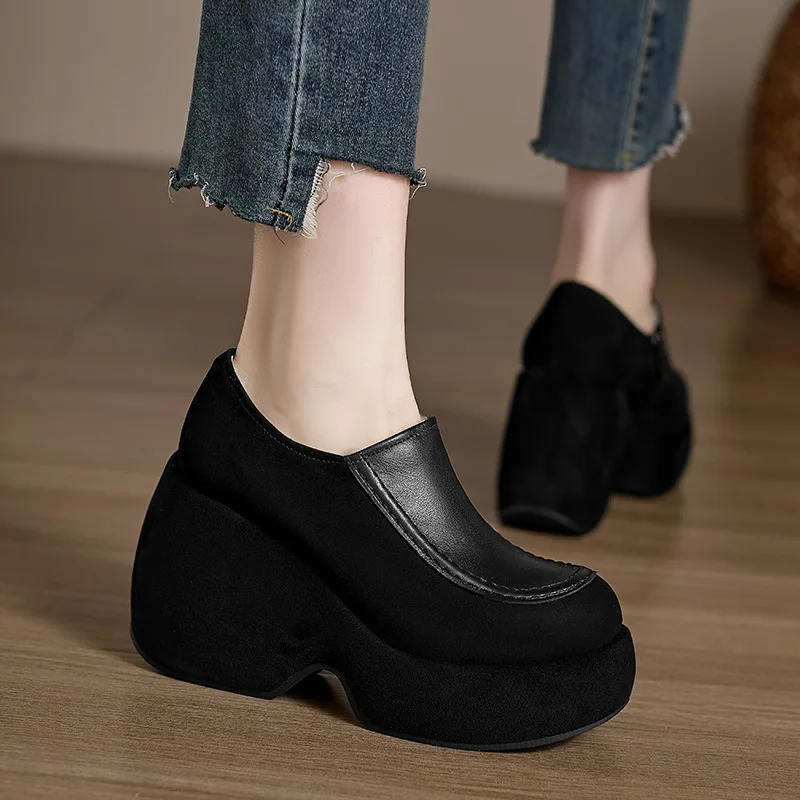 Thick soled sponge sole loafers 2026 slope follow-up shoes  height increasing high heels for women