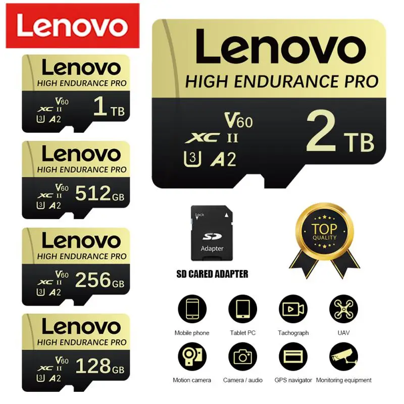 Lenovo การ์ดหน่วยความจำ2TB สำหรับ Nintendo SWITCH Camera GoPro DJI 128GB 256GB Micro TF SD Trans แฟลชการ์ด U3 V60 4K SD Card 512GB