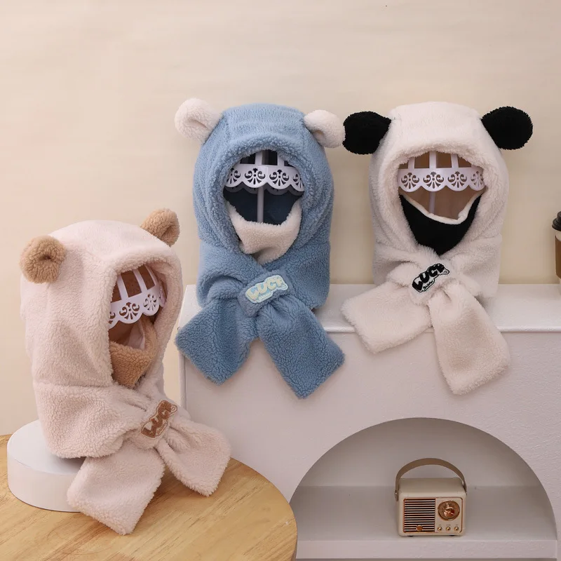 Hat, Scarf, Mask, One-piece Two-piece Set, Male Treasure Girl, Cartoon Bear, Plush Hat, Winter Lei Feng Hat