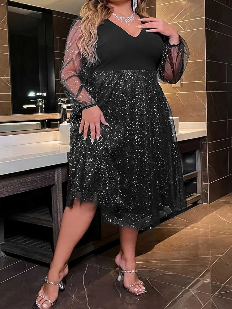 

Вечерние платья больших размеров, женское роскошное вечернее черное платье с высокой талией и v-образным вырезом, элегантное блестящее танцевальное платье, оптовая продажа, дропшиппинг