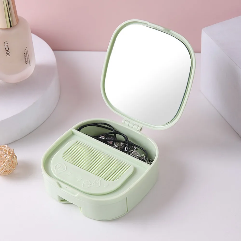 

Creative Solid Color Jewelry Rings Storage Box Cosmetic Organizer High Definition Mirror Makeup Mirror Convenient Hair Comb