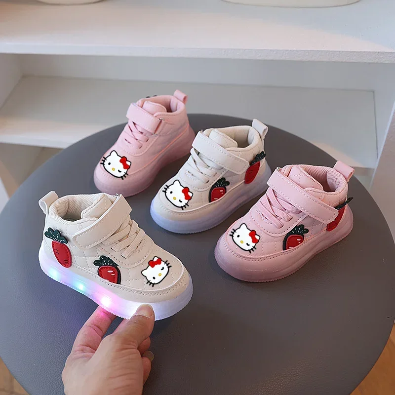 Sanrio crianças sapatos esportivos menina menino sapatos casuais olá kitty novo plutônio dos desenhos animados sapatos casuais com luzes led tênis