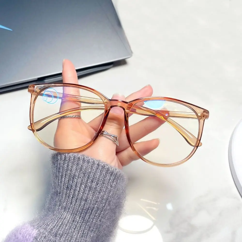 Trendy Plane Mirror Anti Blue Light Glasses Without Degree Round Decorative Eyewear Women Men Transparent Computer Glasses