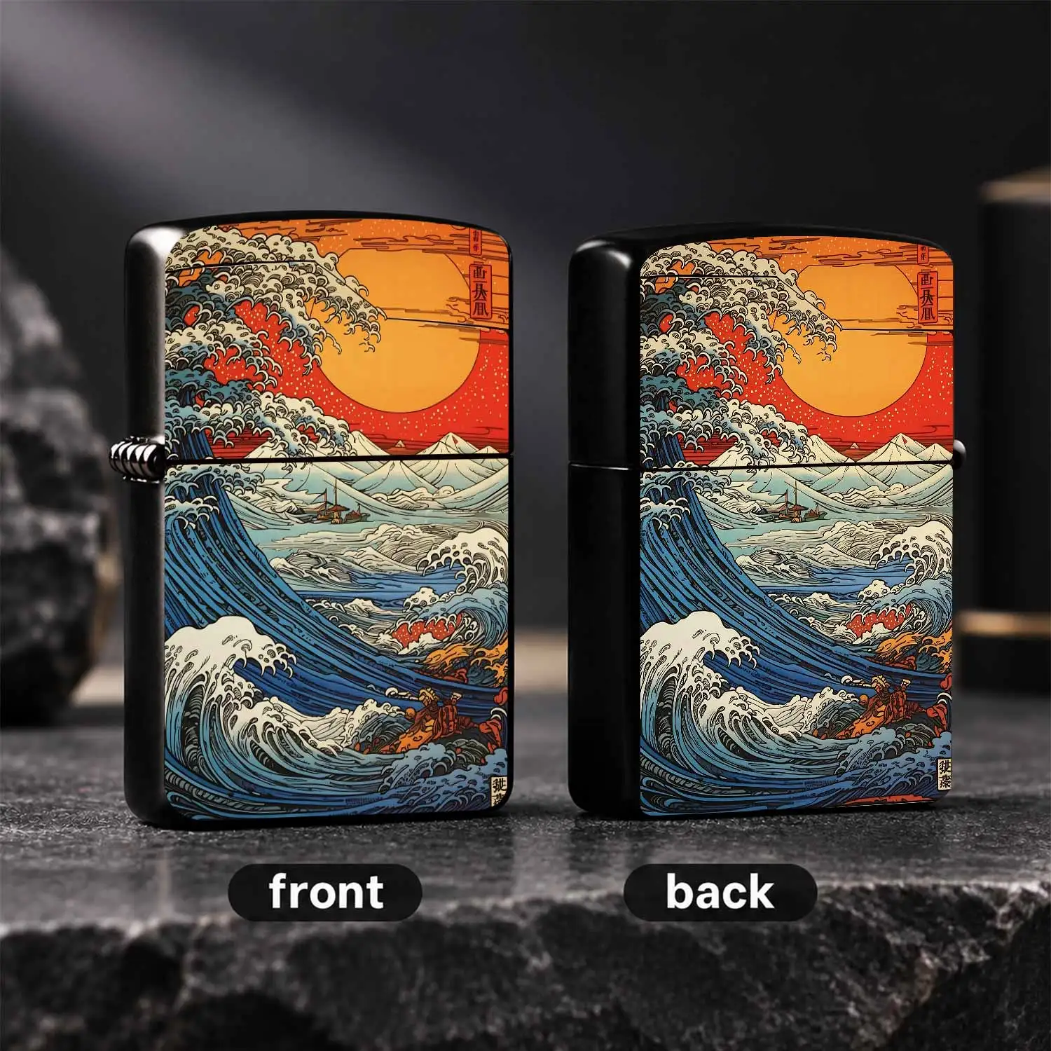 Ukiyo-E Style The Great Wave Sunset Lighter, Artistic Vintage Portable Lighter, Creative Aesthetic Accessory For Daily Use, Outdoor Camping Travel, Home Decor, Gifting For Art Lovers, Multi-Scene Practical Exquisite Car A Humorous And Inter