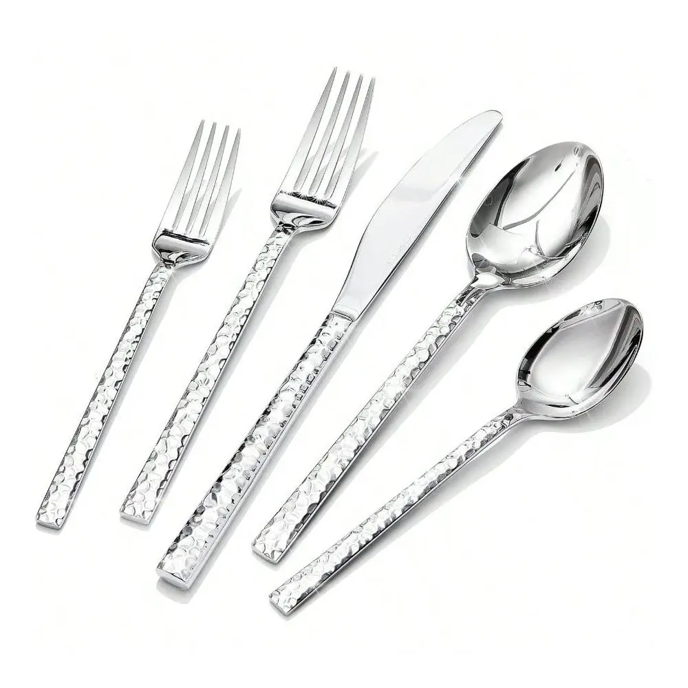 

Hammered Silverware Set In 18 10 Stainless Steel For 4 People Elegant Cutlery Set For Home Dining Evening Parties And Wedding E