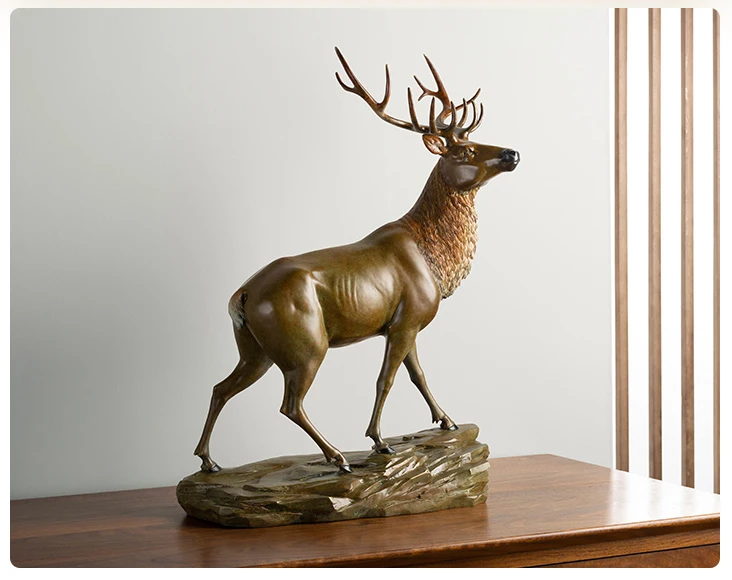 huge # Limited Edition 2023 HOME OFFICE ROOM WALL Decoration TOP art Collection Handwork Reindeer Elk deer BRASS statue