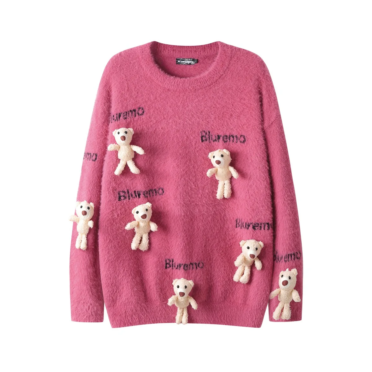 DB Women's Clothing Autumn and Winter Fun Cartoon Little Bear Doll Knitwear Letter Jacquard Loose Sweater Unisex Oversized 45031