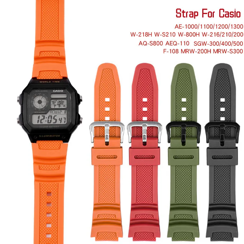 Watch Strap 18mm for CASIO AE1200 / 1300 / 1000 W-219 Replacement Silicone Rubber Watch Band Men's Wristband Bracelet Accessorie