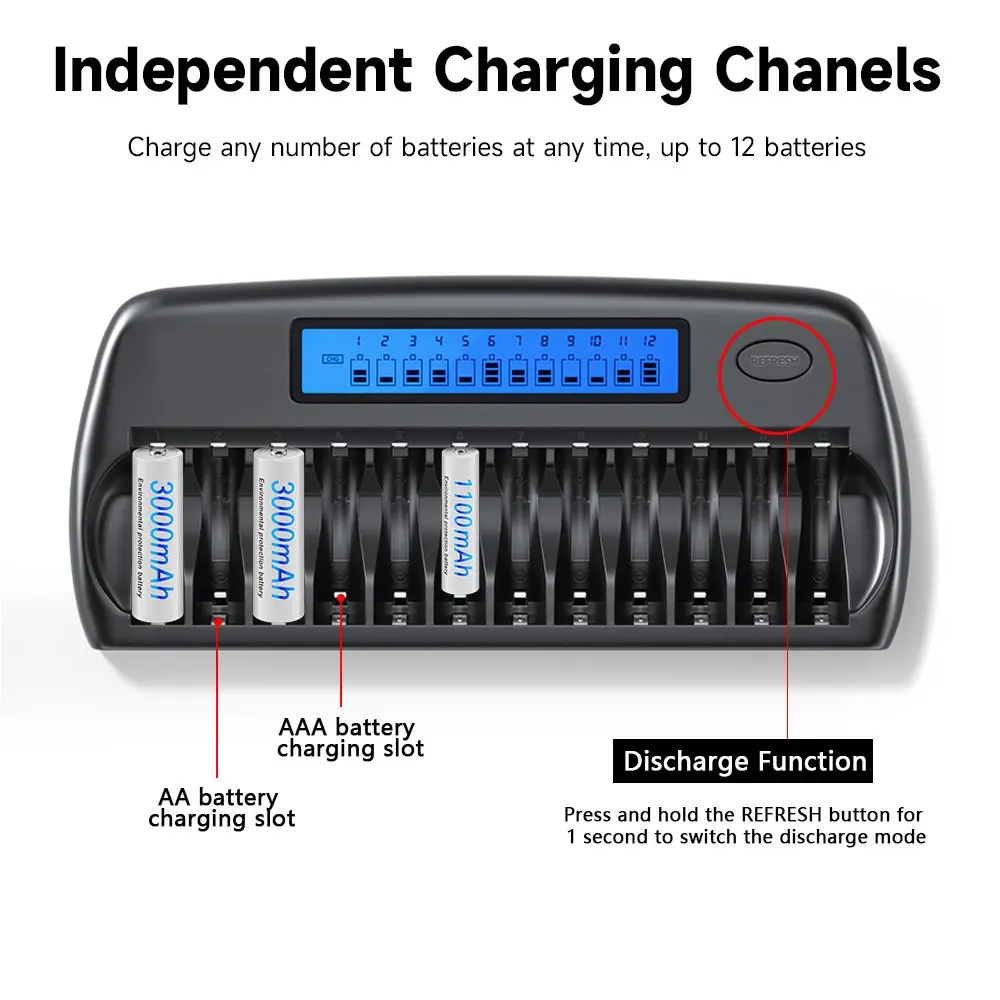 بالو 12/14/16 فتحات 1.2 فولت ni-mh Ni-CD AA AAA شاحن بطارية قابلة للشحن شاشة الكريستال السائل شاحن ذكي سريع لبطارية 9 فولت 3.7 فولت