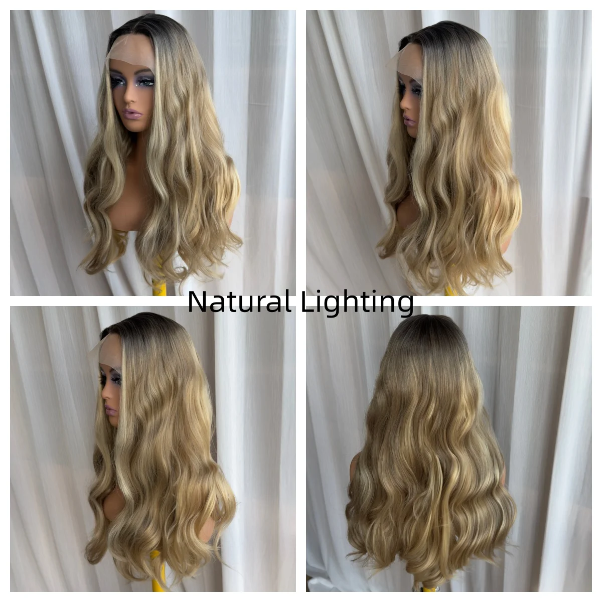 13x4 Synthetic Lace Front Wig Dark Root Creamy Blonde Ombre Loose Wave Futura Hair Heat Resistant Wig For Women Party Dating