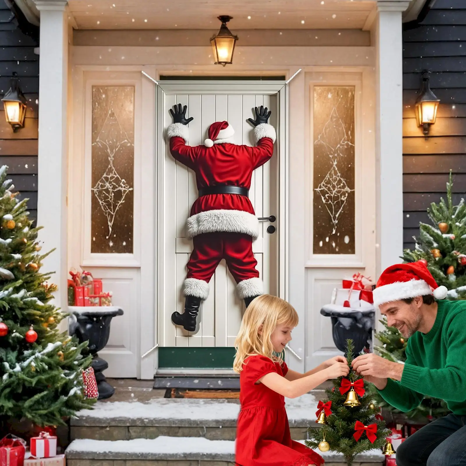 Christmas Door Cover Decoration Seasonal Winter Holiday Santa Claus Background Holiday Door Cover For Indoor Outdoor Home