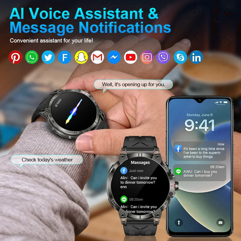 LIGE 2025 Nuovo Outdoor Militare GPS Bussola Astuto Della Vigilanza Degli Uomini 1.85 "Schermo HD 760MAH Frequenza Cardiaca Chiamata Bluetooth Smartwatch Impermeabile