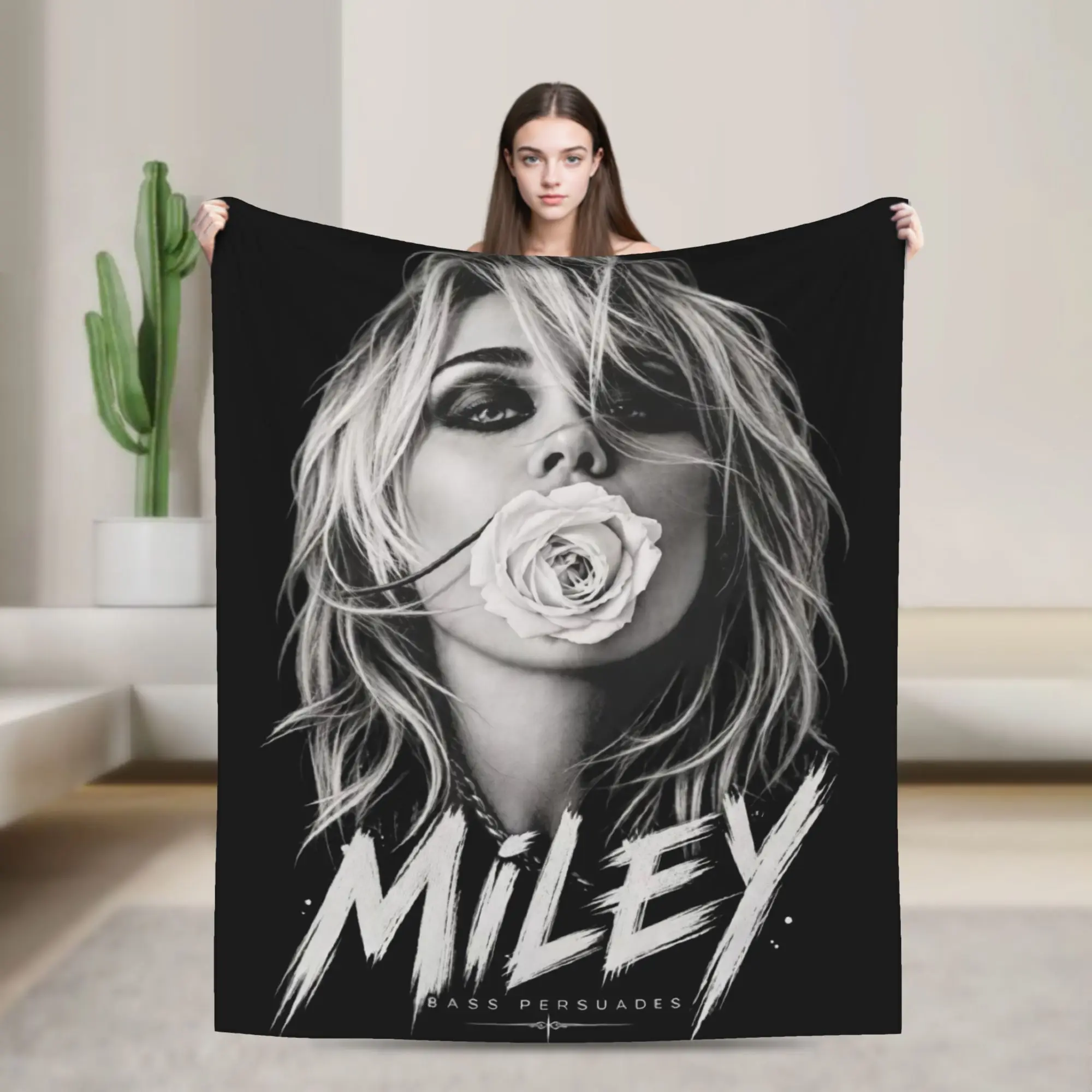 Mileys Cyruse Basse Persuades Album Knitted Blankets Coral Fleece Plush  Lightweight Throw Blankets for Bed Bedroom Quilt