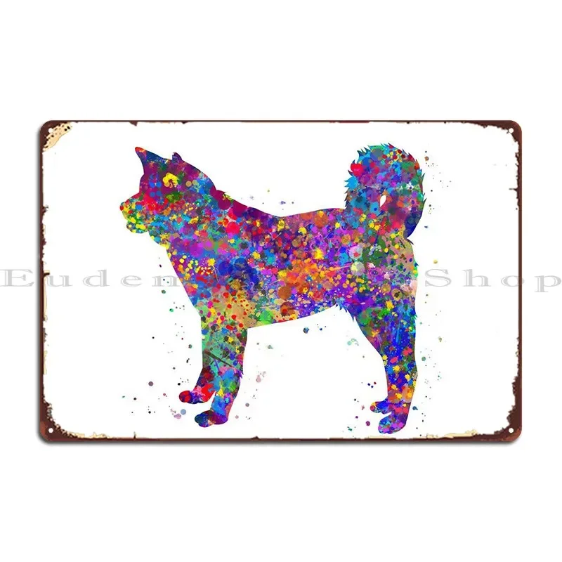 Akita Dog Watercolor Metal Sign Designing Party Customize Wall Decor Decoration Tin Sign Poster