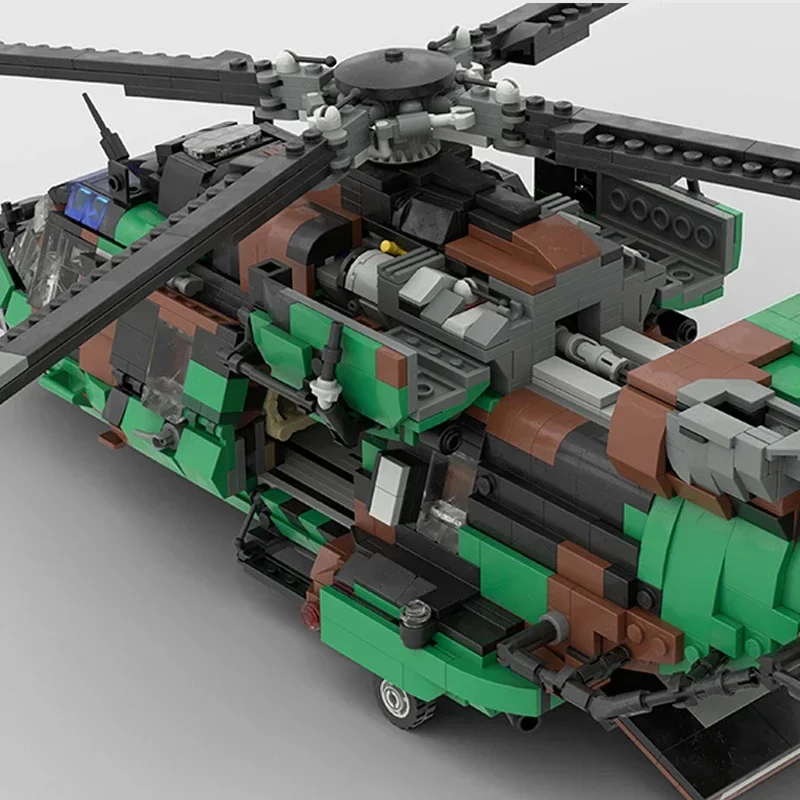 Moc อาคารอิฐรุ่น NH-90 ยุทธวิธีเฮลิคอปเตอร์ขนส่งเทคโนโลยี Modular Block ของขวัญของเล่นเด็ก DIY ชุดประกอบ