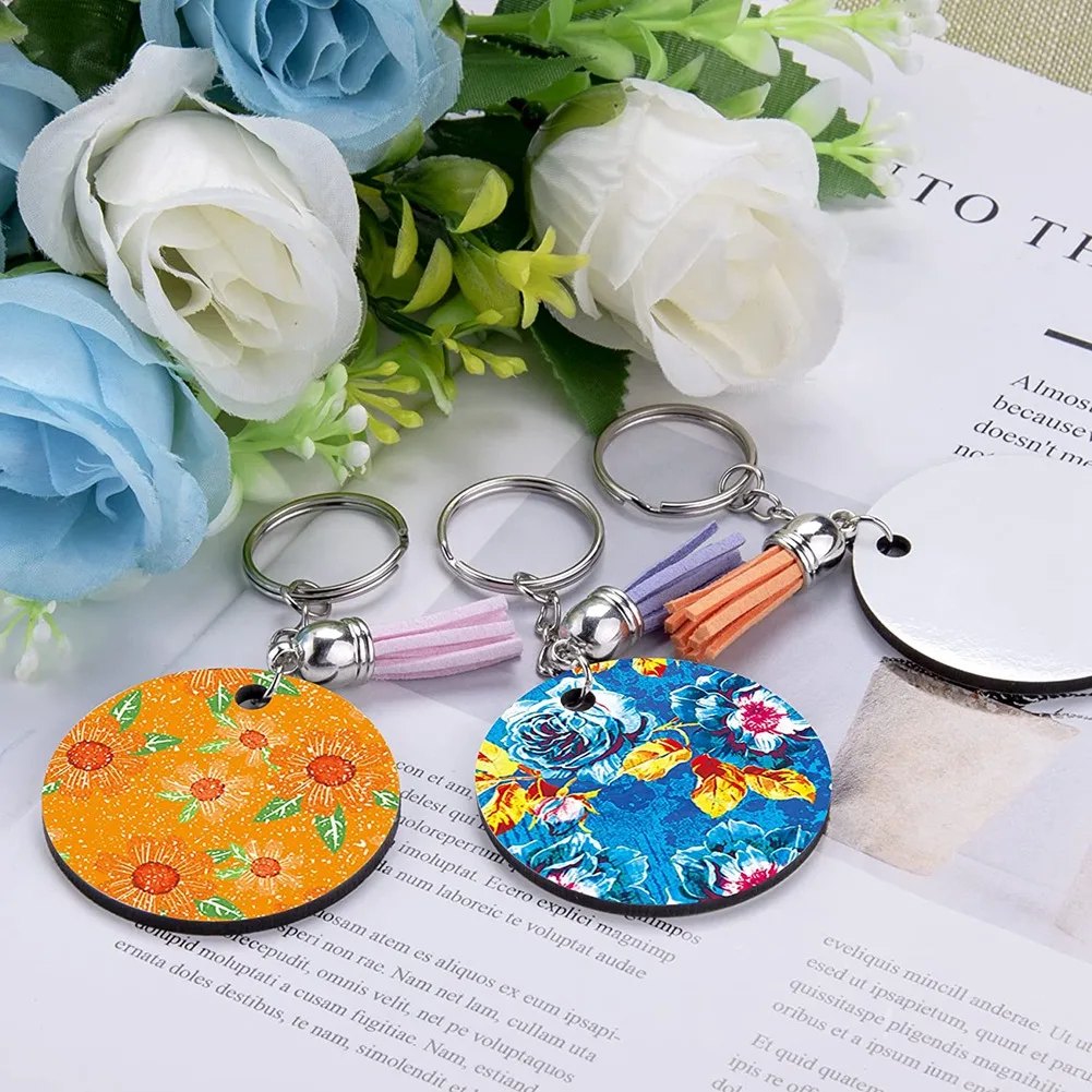 240 Stück Sublimation rohlinge Schlüssel bund Set runde Schlüssel ringe Sublimation Ornament Rohlinge Wärme übertragung Schlüssel bund Quasten