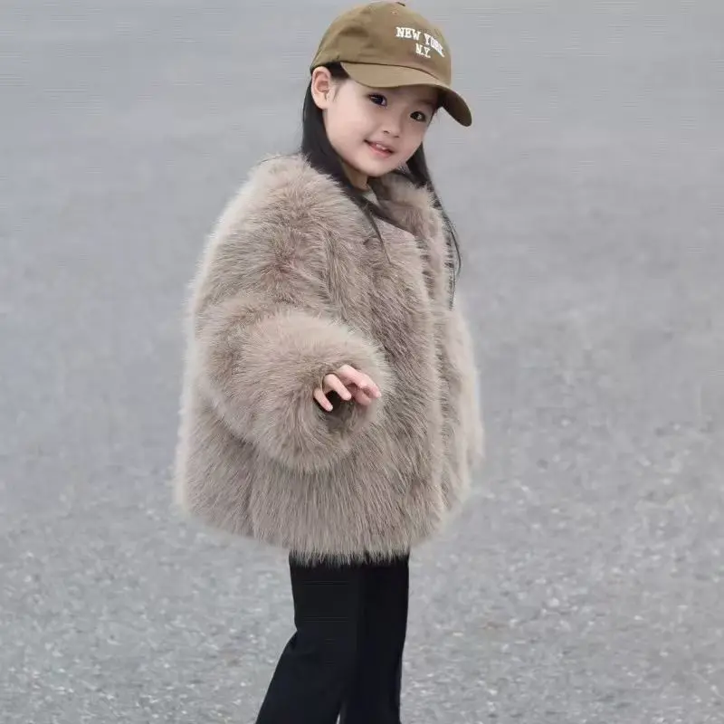 

Imitation Mink Velvet Jackets Girls 2025 Autumn Winter New Loose Solid Color Casual Sweater Coat kids Jacket