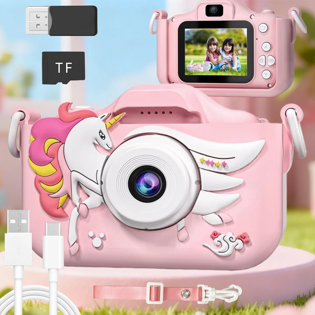 Kindercamera 1080P HD met TF-kaart – 40 MP dubbele lens, 50+ leuke filters en selfiemodus, schokbestendig veilig voor 3-12 jaar. Beste verjaardag