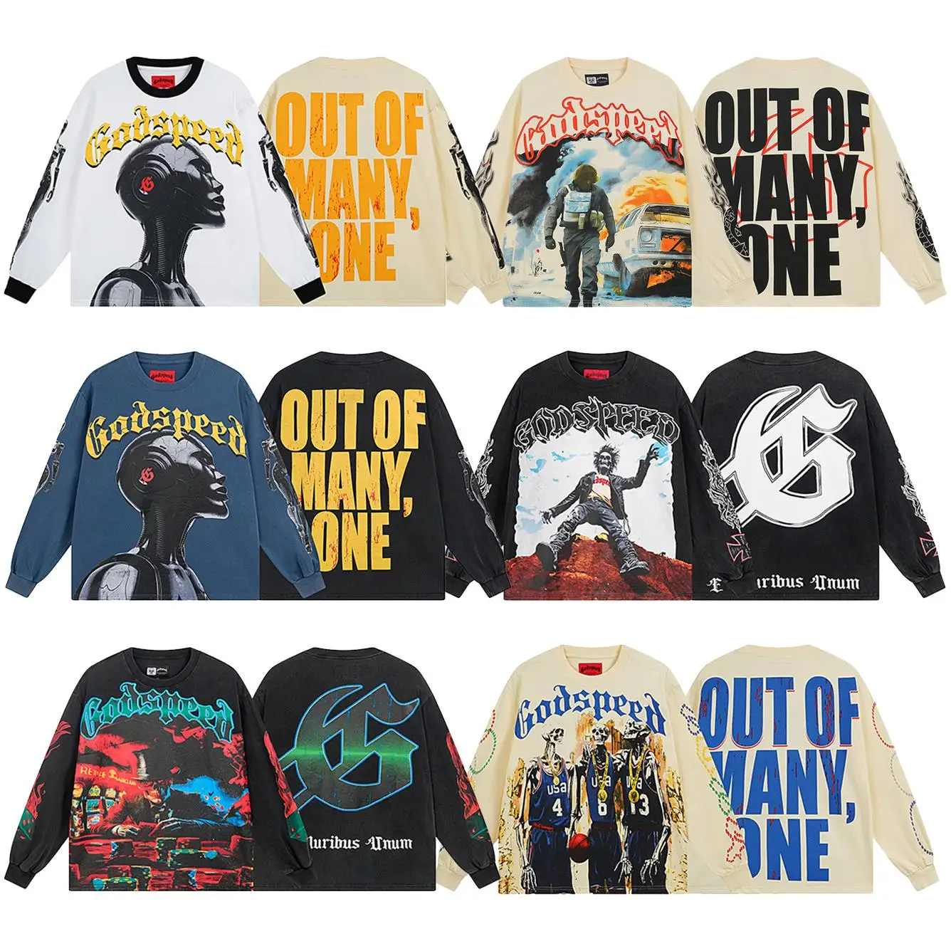 

Ретро-футболка оверсайз с длинным рукавом и принтом, хлопковая, молодежная, модная, с принтом черепа и дьявола, летняя