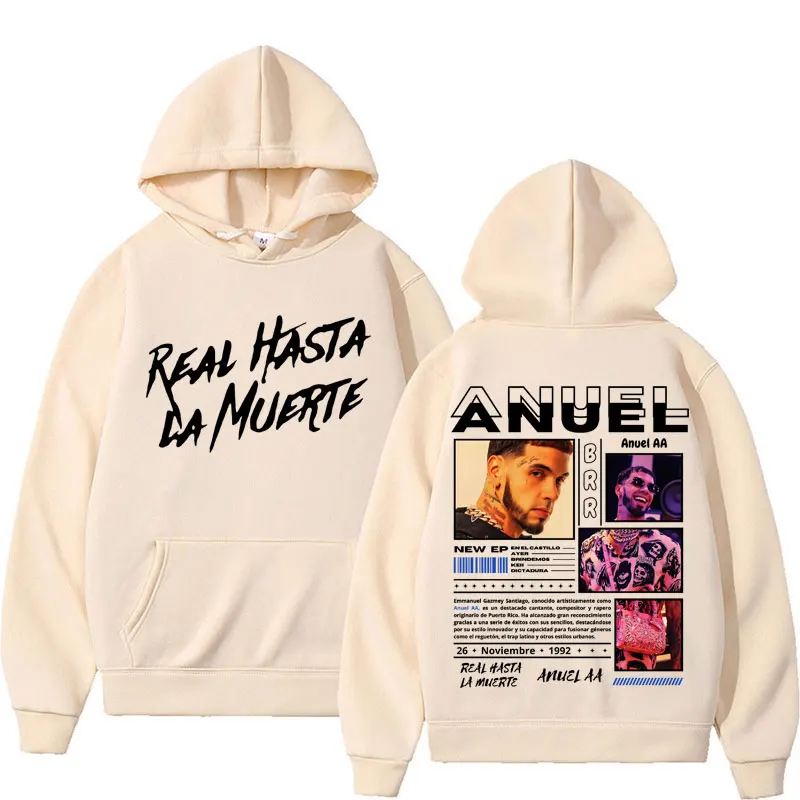 Sweats à capuche de style rétro Hip Hop pour hommes et femmes, Rared Anuel AA Real Hasta La Muerte, pull Harajuku, sweat à capuche respirant à la