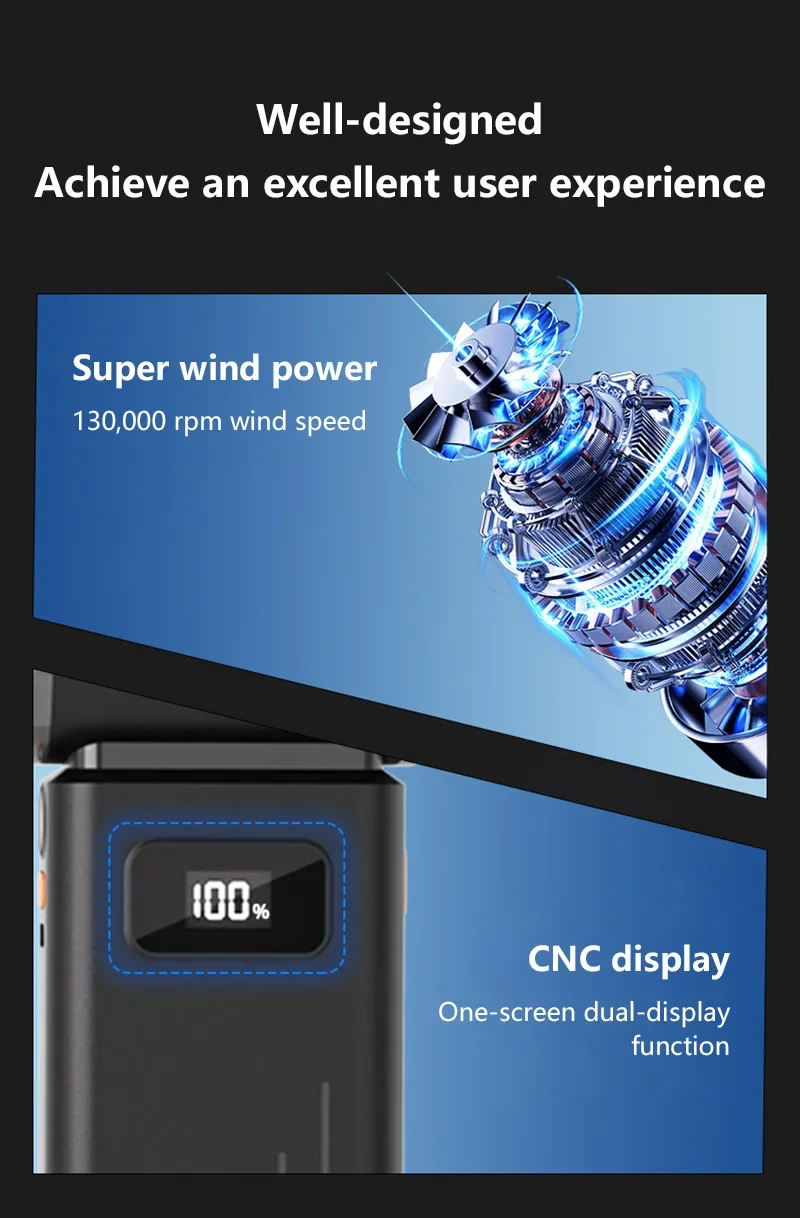 Lenovo Handstaubsauger 2-in-1 Saug- und Blasfunktion Hochgeschwindigkeits-USB-Ladung Digitales Display Mini Tragbarer Hochleistungs-Outdoor-Ventilator – Detail 5