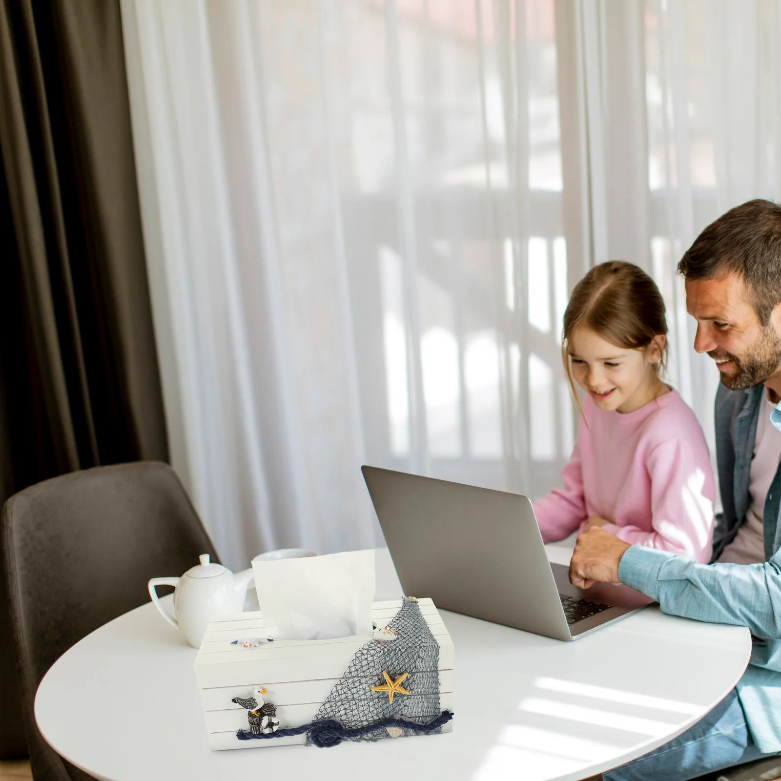 

1pc Seagull Tissue Box Cover Mediterranean Style Wooden Napkin Storage Case Desktop Decor For Home Living Room Bedroom Office