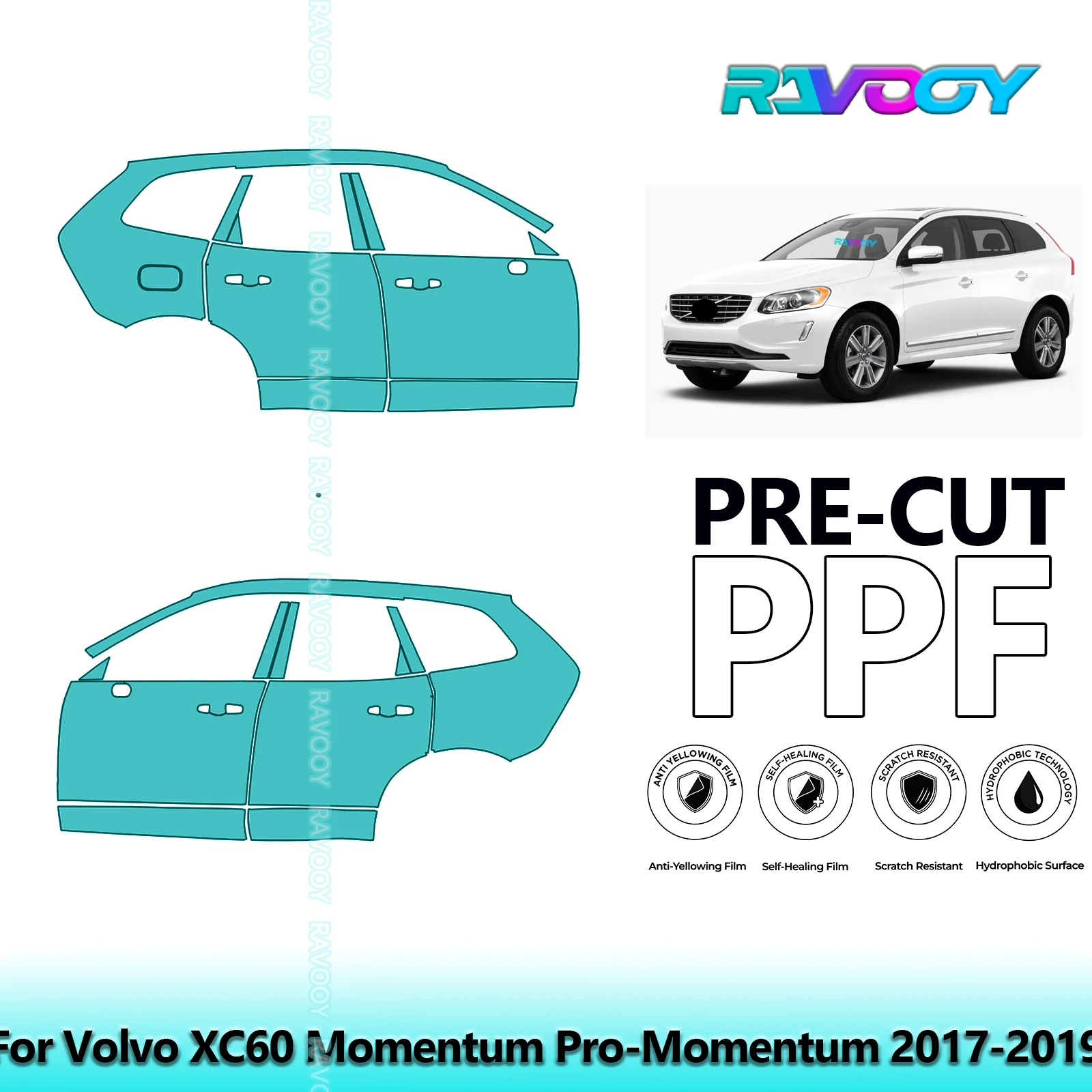 

For Volvo XC60 Momentum Pro-Momentum 2017-2019 8.5mil Pre-Cut PPF Door & A/B Pillar Kit TPU Paint Protection Film Set