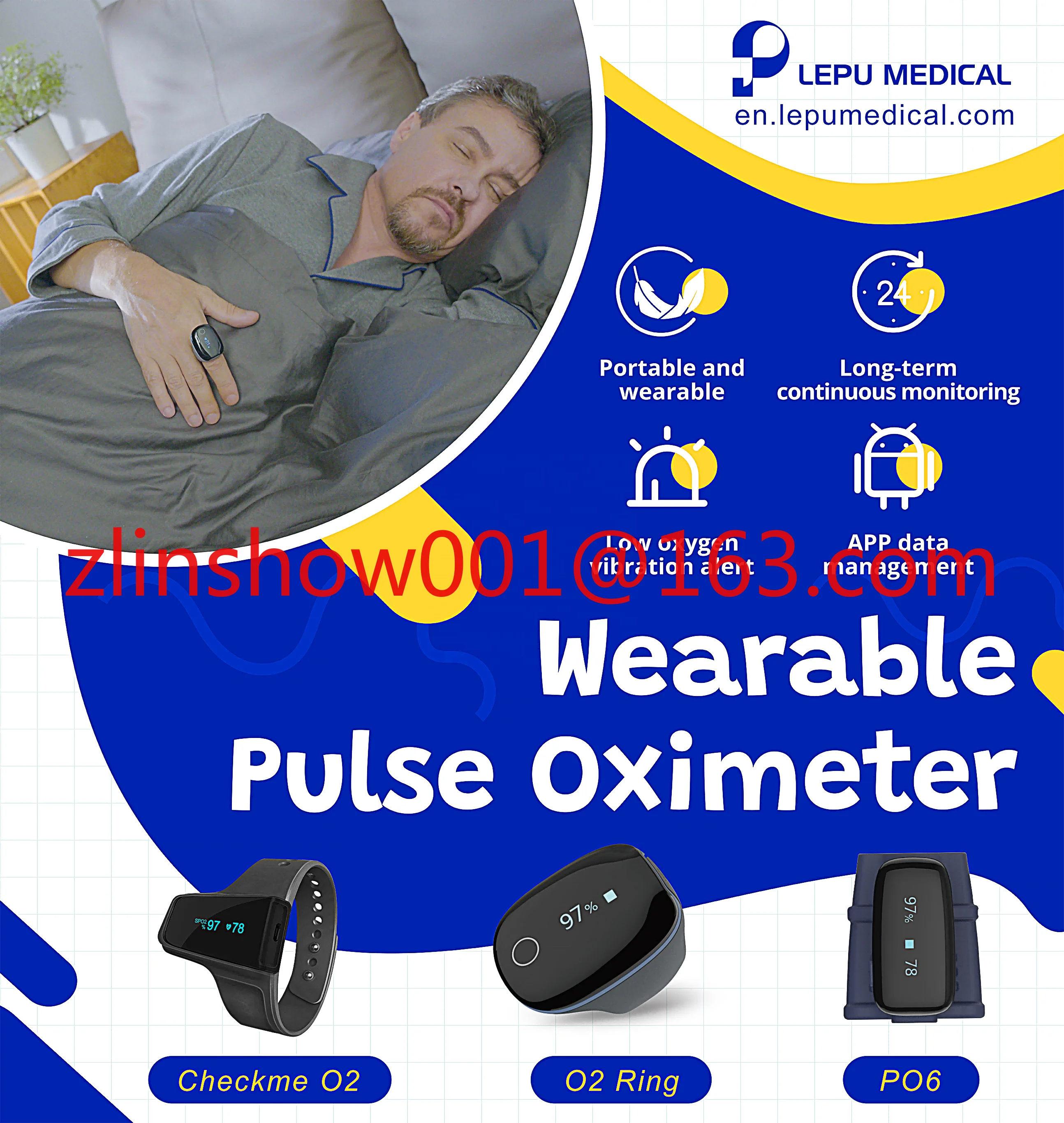 Lepu Wearable Bluetooth Oxygen Monitor Pulse Oximeter Heart Rate Monitor