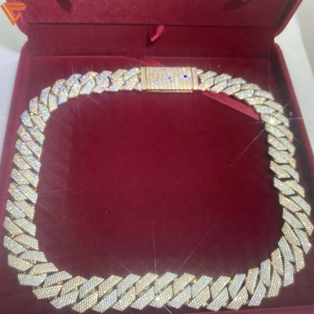 

Custom Hip Hop Luxury Necklace Handmade 15mm18mm Width 22 Inches 3tone 4 Tone Vvs d Moissanite Diamond Cuban Link Chain