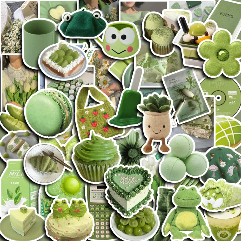 10/30/60pcs Cute Green Cartoon Stickers Ins Decals Decoration DIY Notebook Phone Bike Suitcase Laptop Car Graffiti Toys For Kids