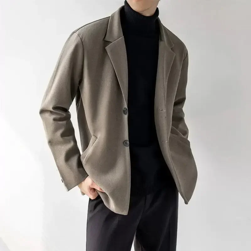 Woolen suit jacket men's autumn and winter Korean version thickened leisure suit top short style woolen coat