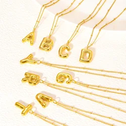 Hot Sale Bubble Balloon A-Z Letter Initial Pendant Necklace Women Waterproof Gold Plated Chunky Alphabet Choker Collar Jewelry
