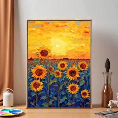 Bilashmart Van Gogh Sunflower Flower Starry Sky Art Pictures Poster Printing Oil Painting Canvas Painting For Modern Home Decor Gift