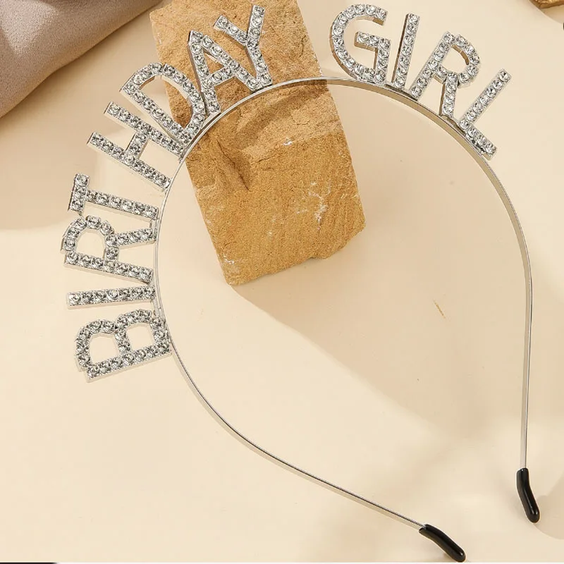 Faixa de cabelo/diadema com letras criativas "aniversário de menina", acessório completo de coroa de festa de aniversário com strass