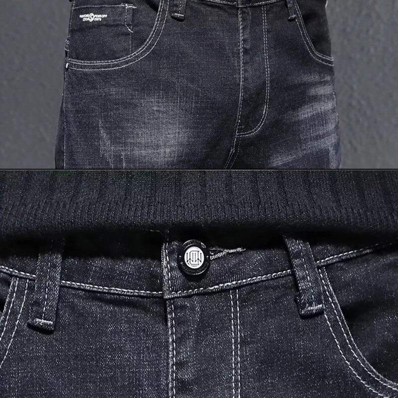 Новинка 2025 года, мужские утолщенные термоджинсы на флисовой подкладке, мужские зимние прямые облегающие джинсовые брюки, свободные повседневные удобные брюки