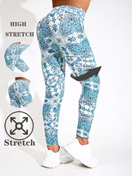 White Background Blue Totem Print Casual Tight Pants Women's Tight Pants High Elasticity Fitness Yoga Pants Sexy Cropped Pants