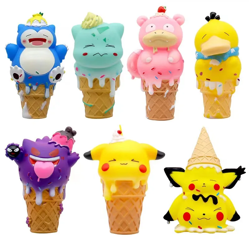 Anime figure Pokemon Ice cream series Psyduck Bulbasaur Gengar Slowpoke Snorlax Pikachu Pichu Anime model doll figure kid gift