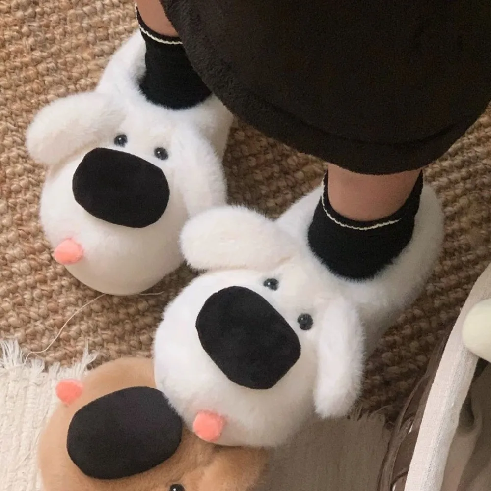 

Cute Creative Big Nose Puppy Slippers Soft Fluffy Dog Shape Slippers Cartoon Non-Slip Winter Home Slippers Indoor
