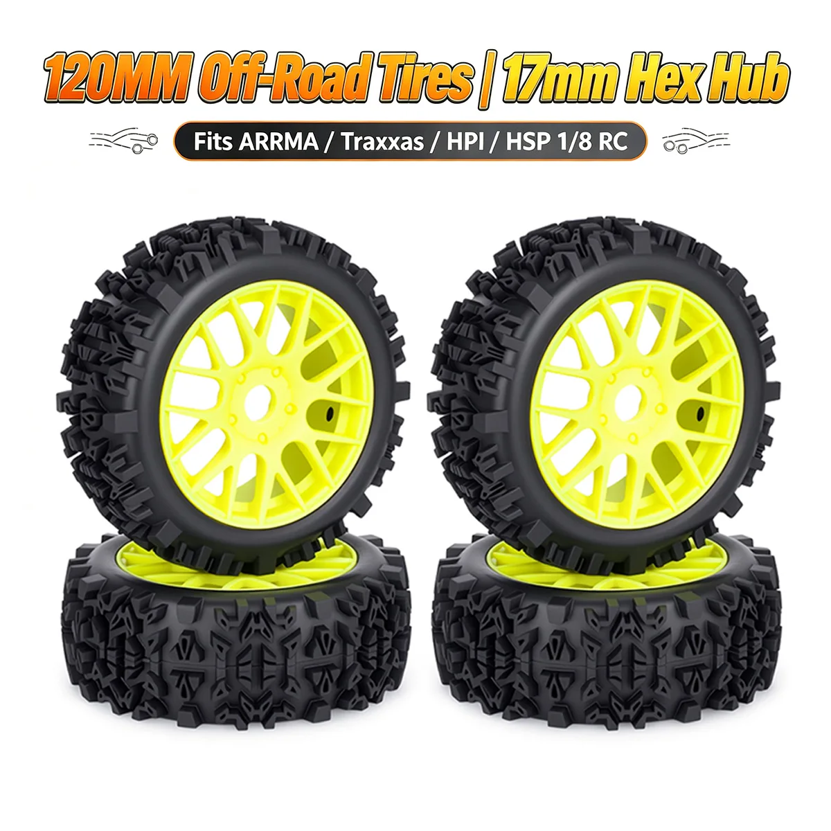 120MM Off-Road RC Tires 17mm Hex Hub Compatible with 1/8 ARRMA Typhon Traxxas HPI HSP Crawler Truck