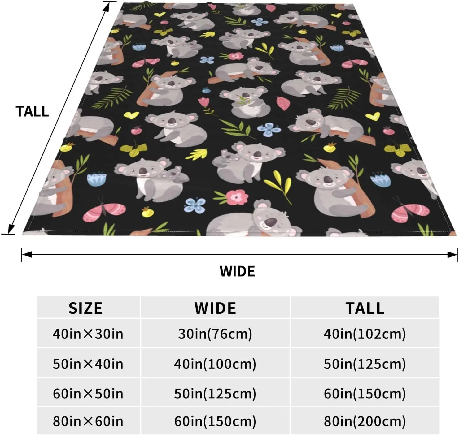 Cute Koala Blanket Gift for Girls Women, Cartoon Black Koala Throw Blanket for Kids Adults, Soft Lightweight Flannel