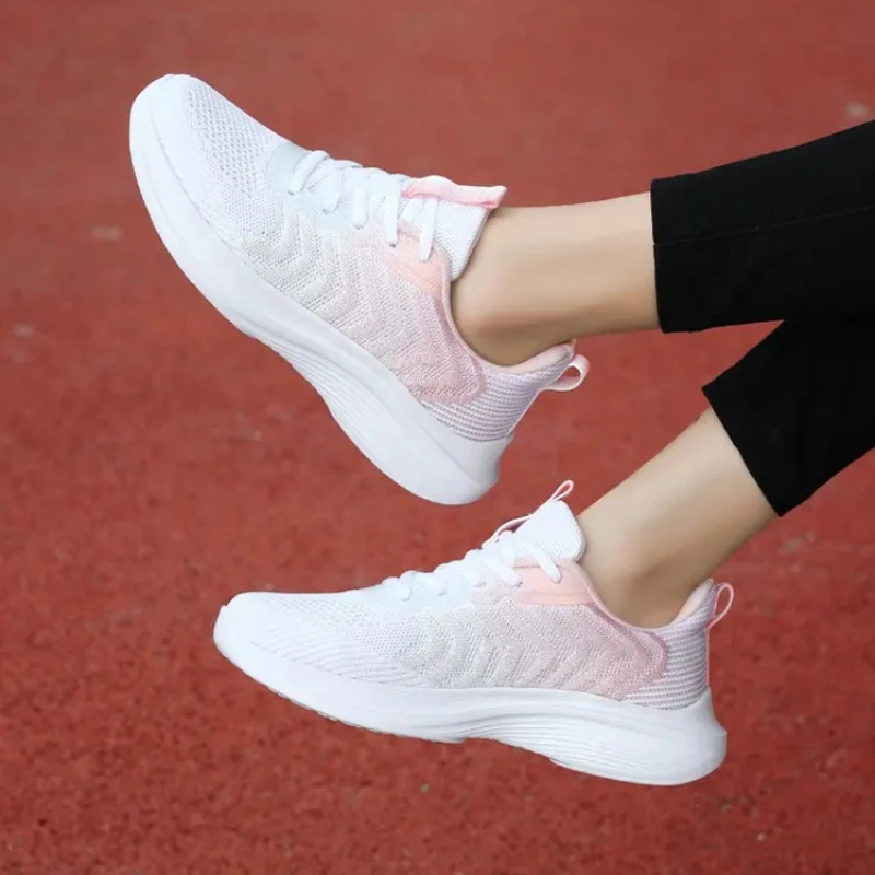 Lightweight Women's Soft-soled Ultra-light Mesh Breathable Lace-up Color-blocked Lightweight and High-quality Running Shoes