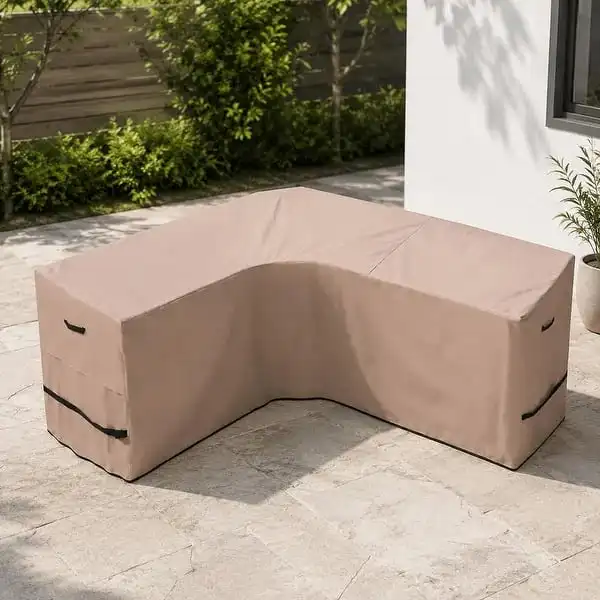 L‑Shaped Patio Sectional Sofa Cover Heavy‑Duty Waterproof UV‑Resistant Outdoor L Shape Couch Protector with Drawstring for Garde